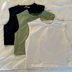 Zara Crop Tops in Black, White, and Green